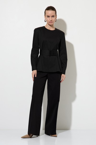 Блузка с поясом VASSA&Co, пол женский, цвет черный, фото №3