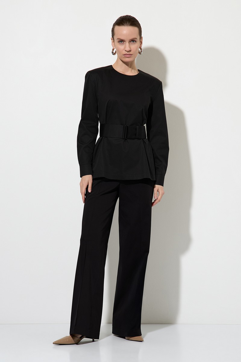 Блузка с поясом VASSA&Co, пол женский, цвет черный, фото №3