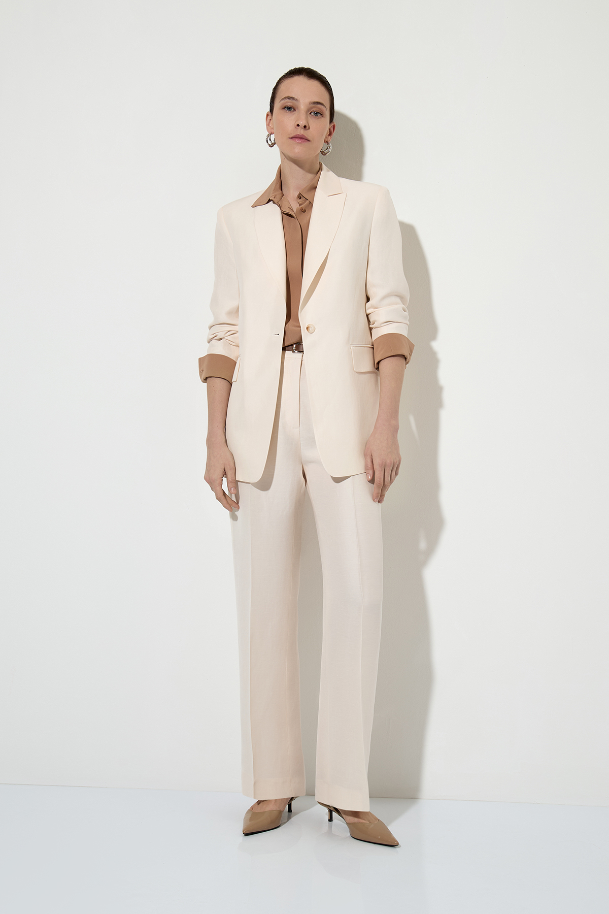 Single-breasted half-linen jacket , пол female, цвет milky color, фото №4