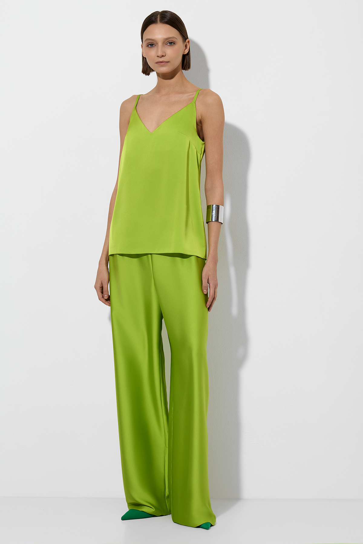 Брюки в пижамном стиле , пол женский, цвет зеленый, фото №5