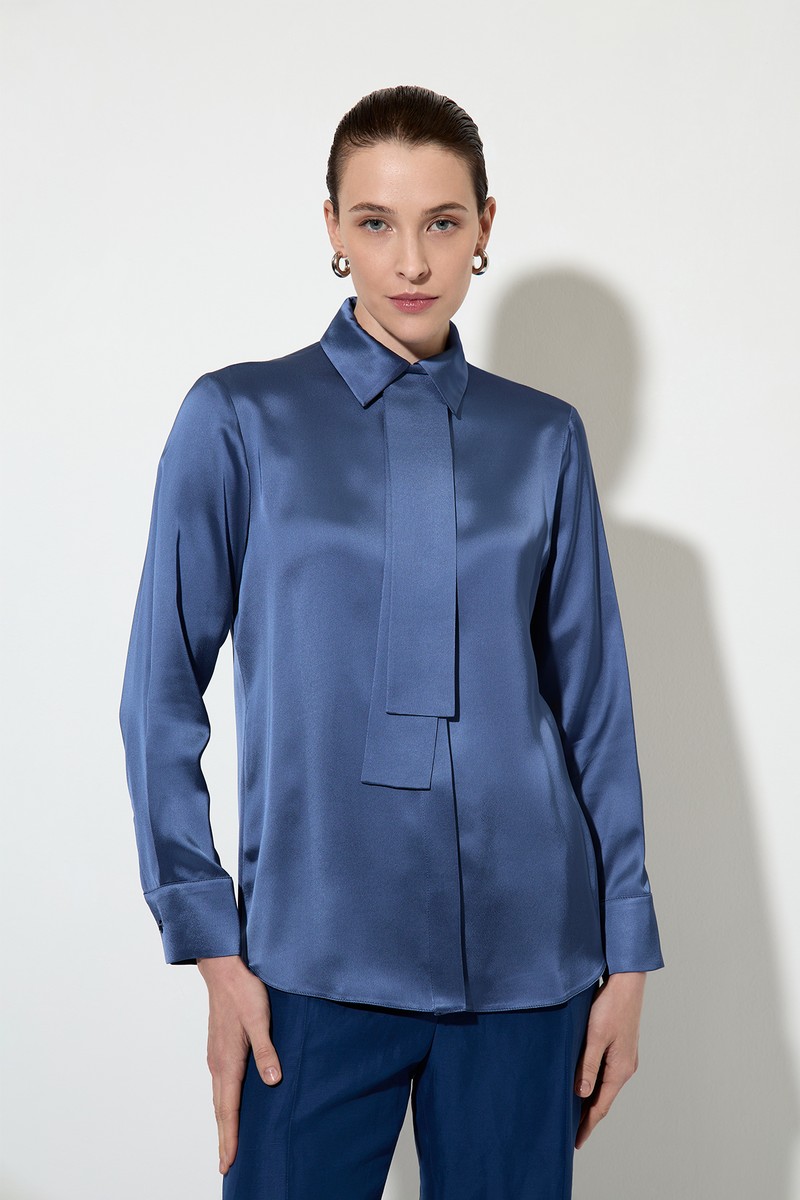 Blouse with detachable tie VASSA&Co, пол female, цвет Синий, фото №2