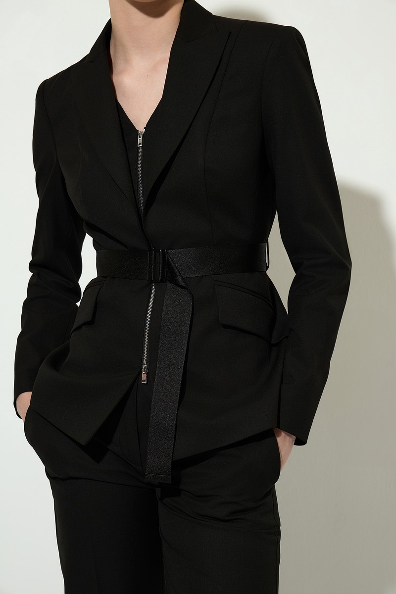 Жакет на молнии с поясом VASSA&Co, пол female, цвет black, фото №4