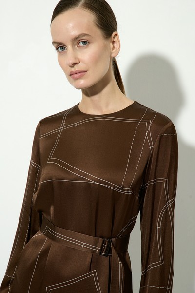 Платье атласное с принтом VASSA&Co, пол женский, цвет коричневый, фото №3