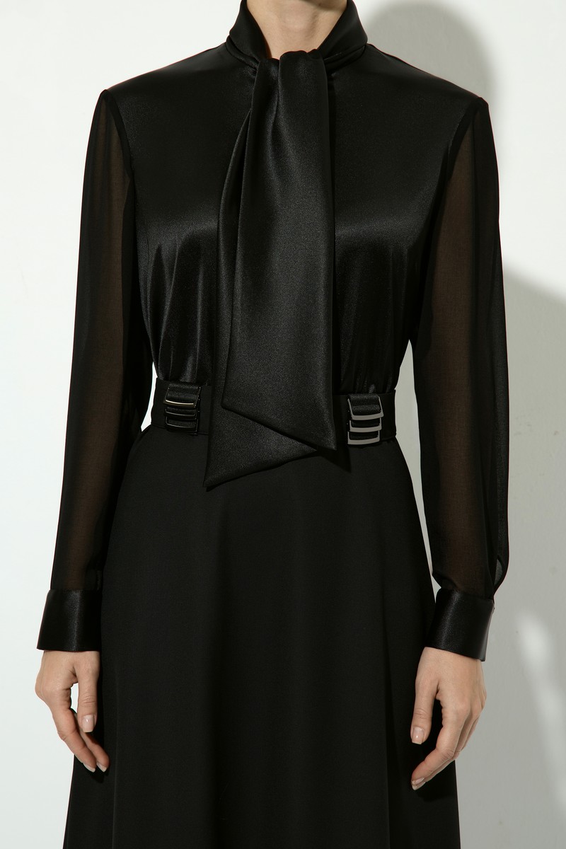 Платье с шифоновыми рукавами VASSA&Co, пол female, цвет black, фото №4