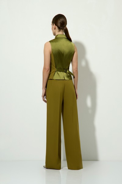 Жилет с атласным воротником VASSA&Co, пол женский, цвет хаки, фото №3