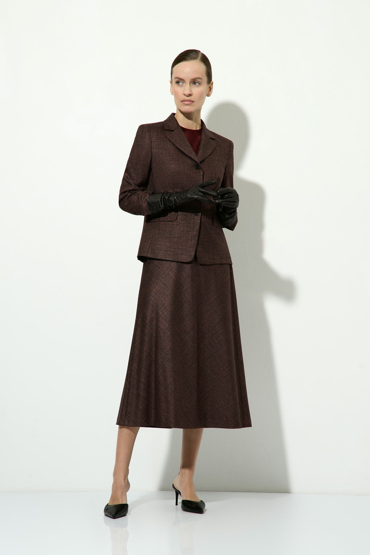 Юбка-миди в клетку VASSA&Co, пол женский, цвет бордовый