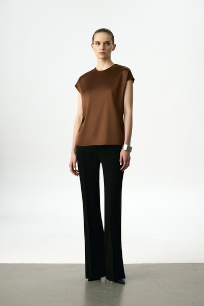 Блузка атласная коричневая VASSA&Co, пол женский, цвет коричневый, фото №3