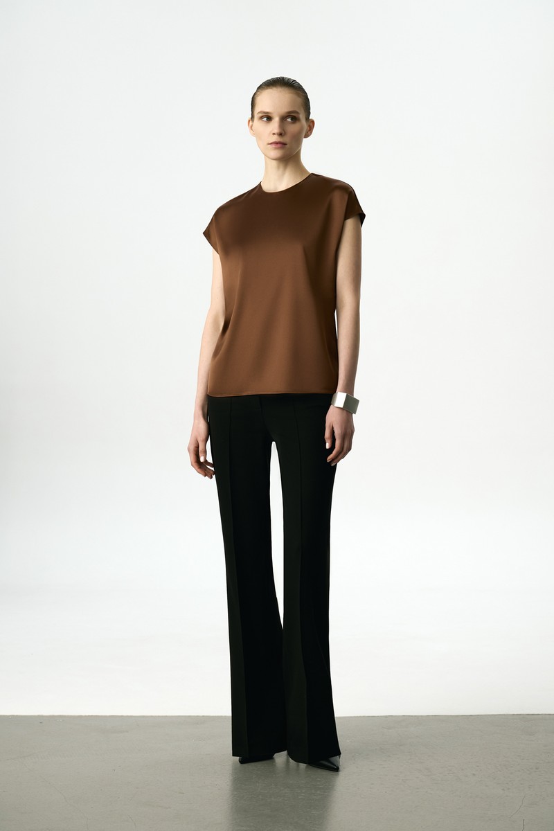 Блузка атласная коричневая VASSA&Co, пол женский, цвет коричневый, фото №3