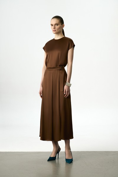 Юбка атласная VASSA&Co, пол женский, цвет коричневый, фото №3