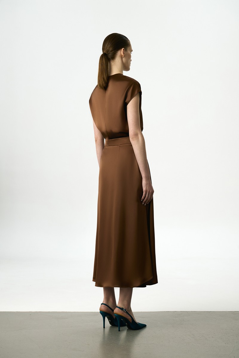 Юбка атласная VASSA&Co, пол женский, цвет коричневый, фото №4