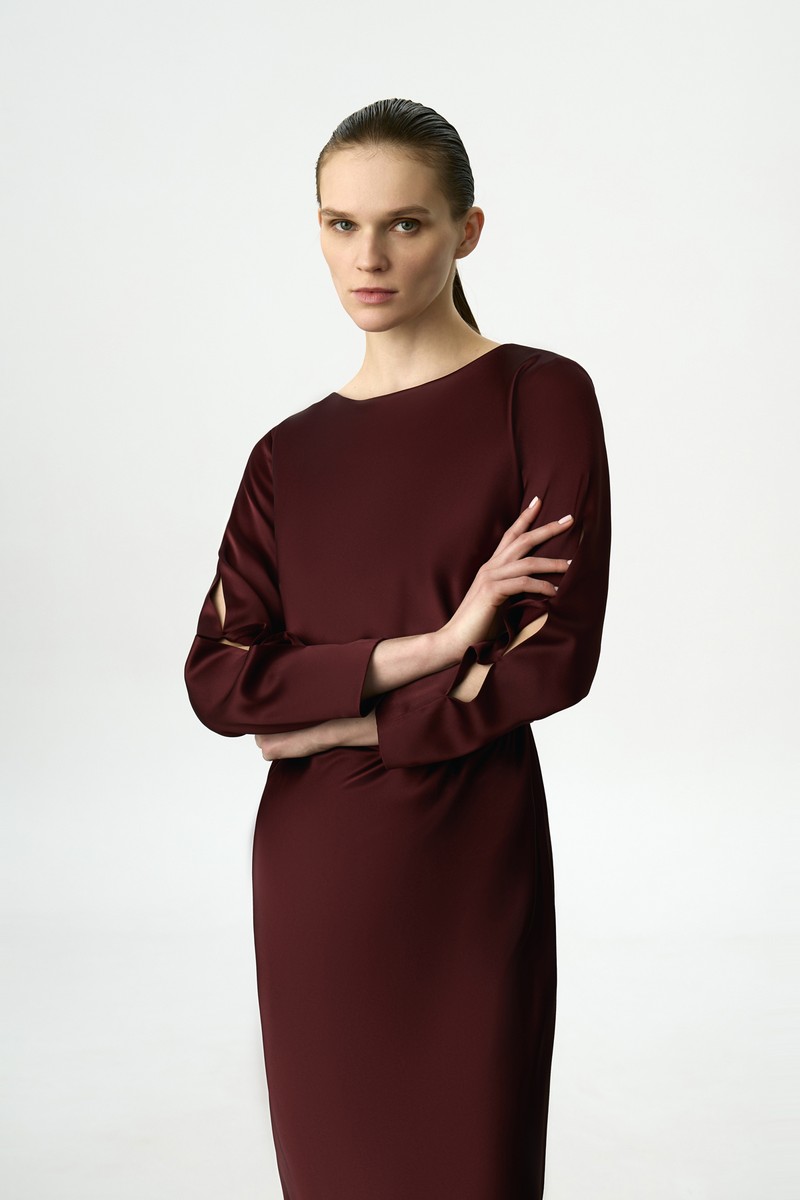 Платье атласное бордовое VASSA&Co, пол женский, цвет красный, фото №2