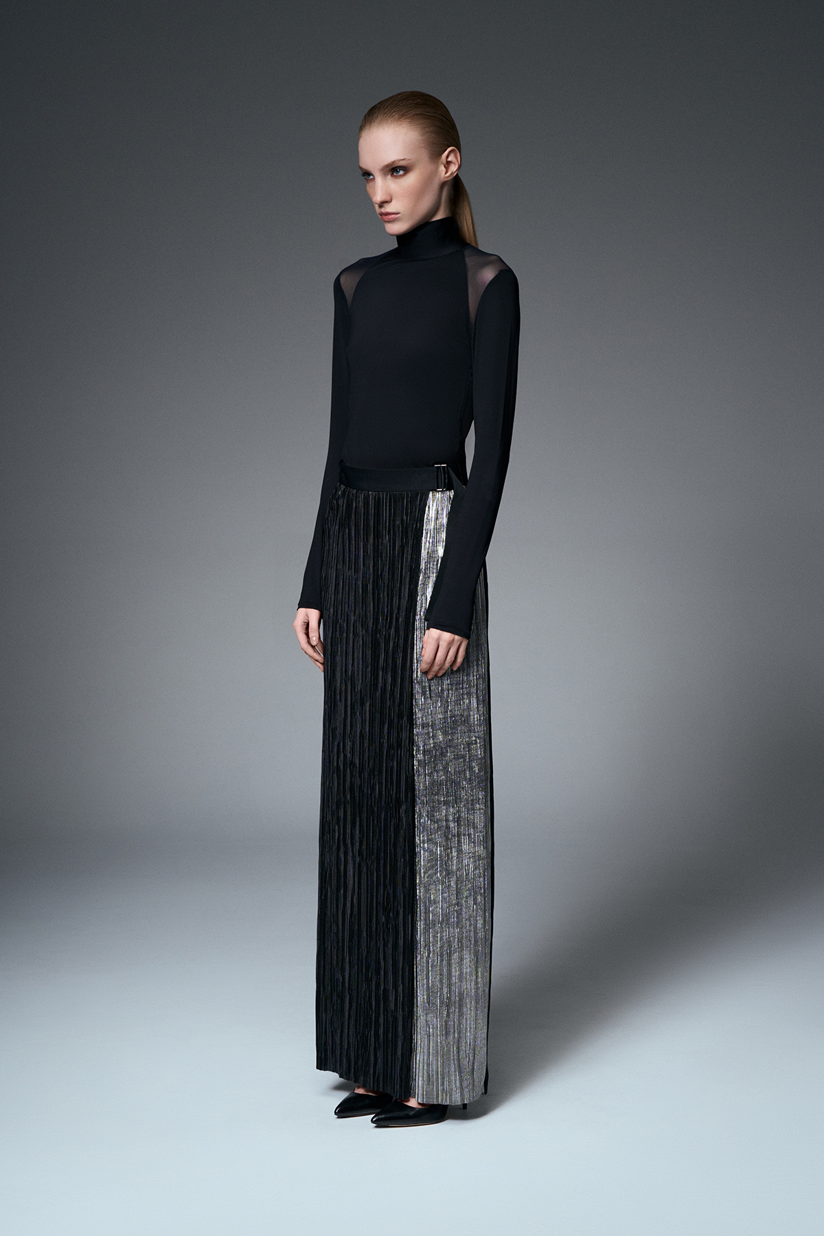 Юбка-макси из металлизированной ткани VASSA&Co, пол женский, цвет серый, фото №3