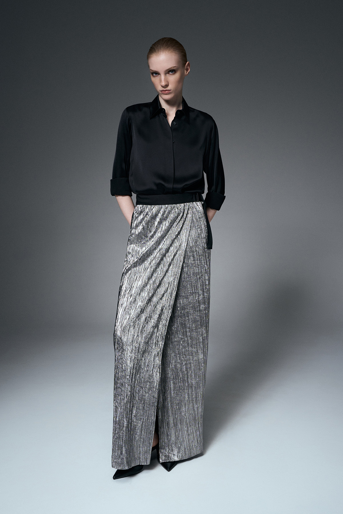 Блузка со съемным галстуком-лентой VASSA&Co, пол женский, цвет черный, фото №2