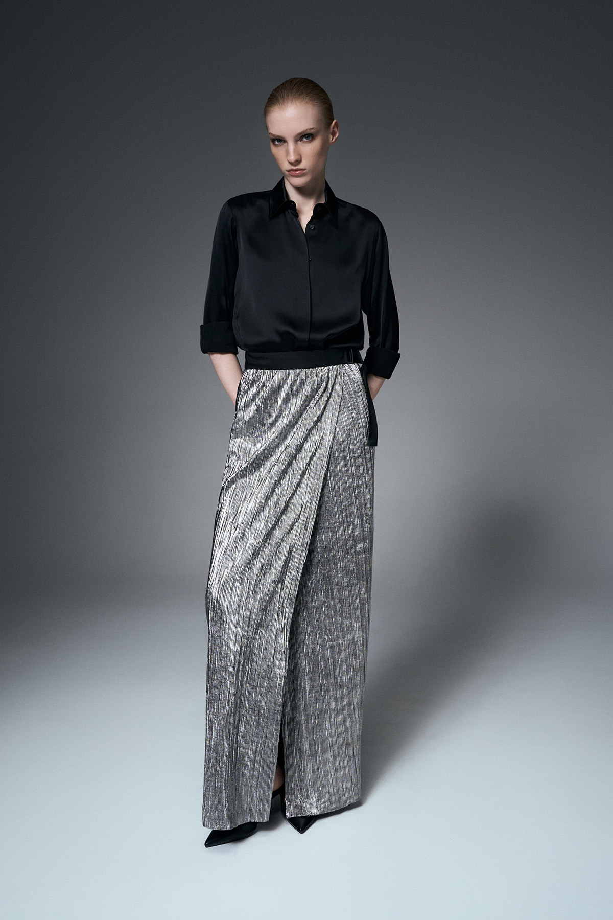 Юбка-макси из металлизированной ткани VASSA&Co, пол женский, цвет серый, фото №2