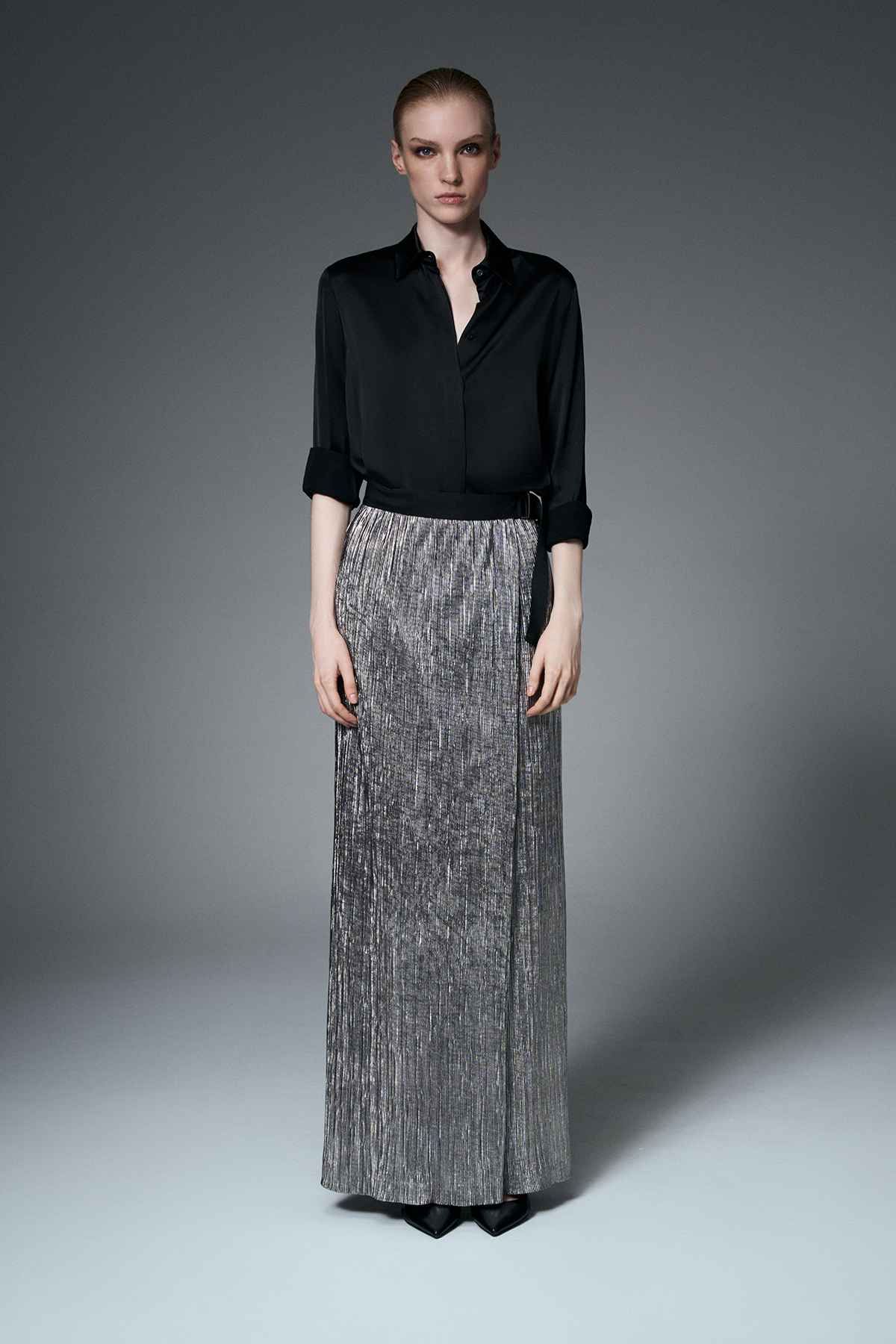 Юбка-макси из металлизированной ткани VASSA&Co, пол female, цвет серый, фото №4