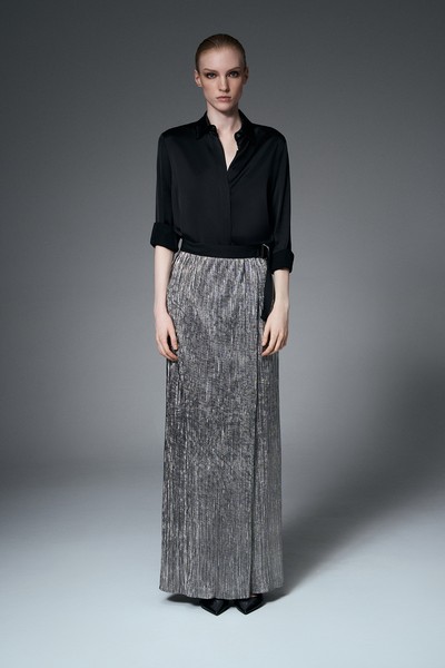 Юбка-макси из металлизированной ткани VASSA&Co, пол female, цвет серый, фото №4