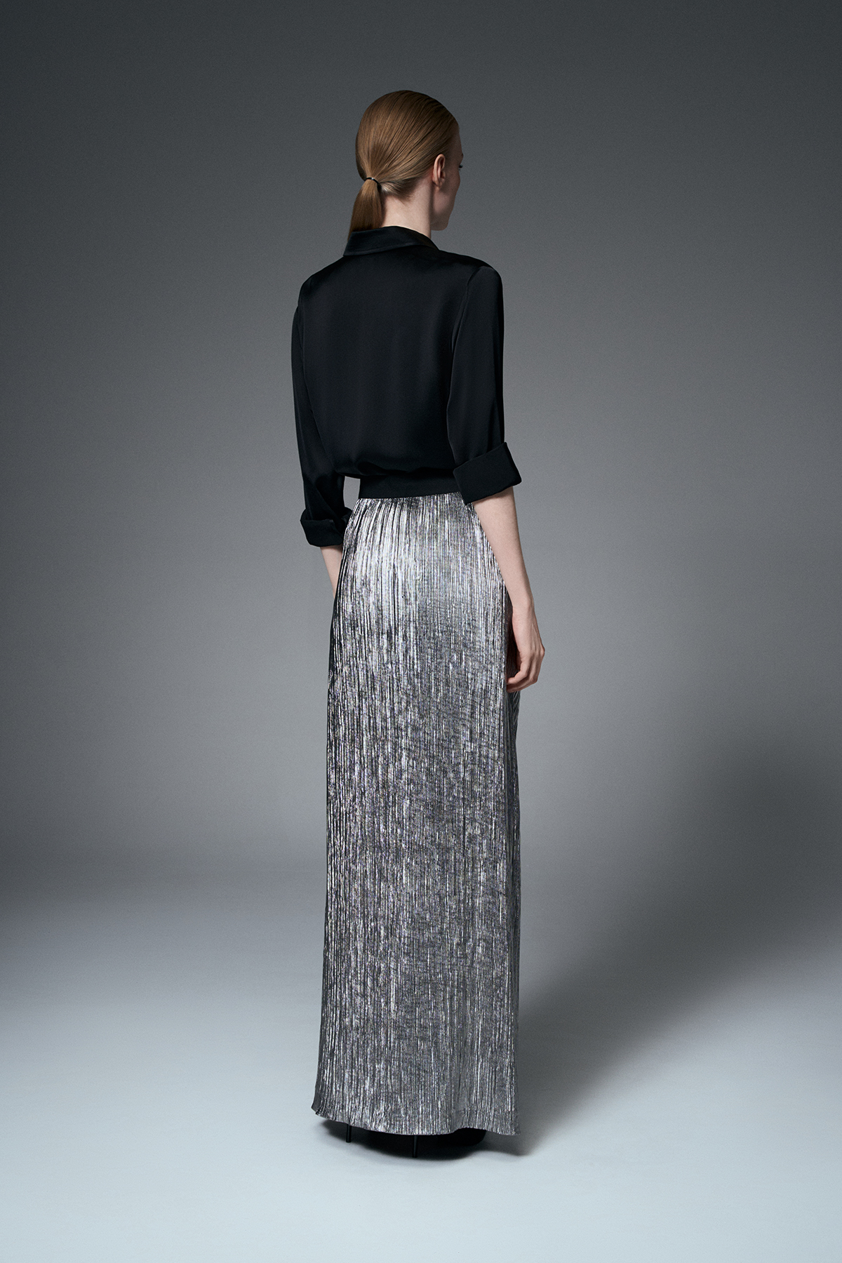 Юбка-макси из металлизированной ткани VASSA&Co, пол female, цвет серый, фото №5