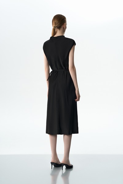 Платье атласное черное VASSA&Co, пол женский, цвет черный, фото №2