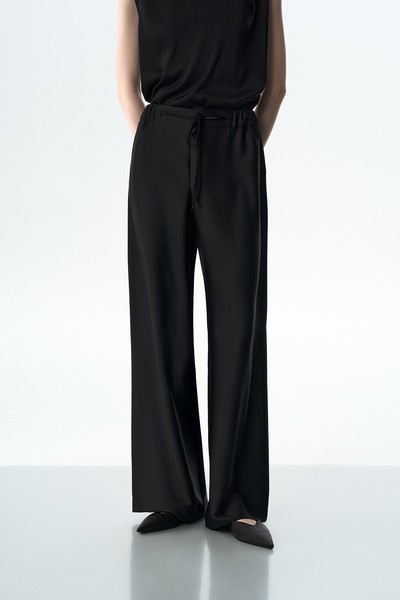 Брюки в пижамном стиле черные VASSA&Co, пол женский, цвет черный, фото №3