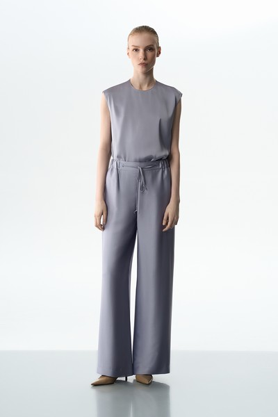 Брюки в пижамном стиле VASSA&Co, пол женский, цвет голубой, фото №2